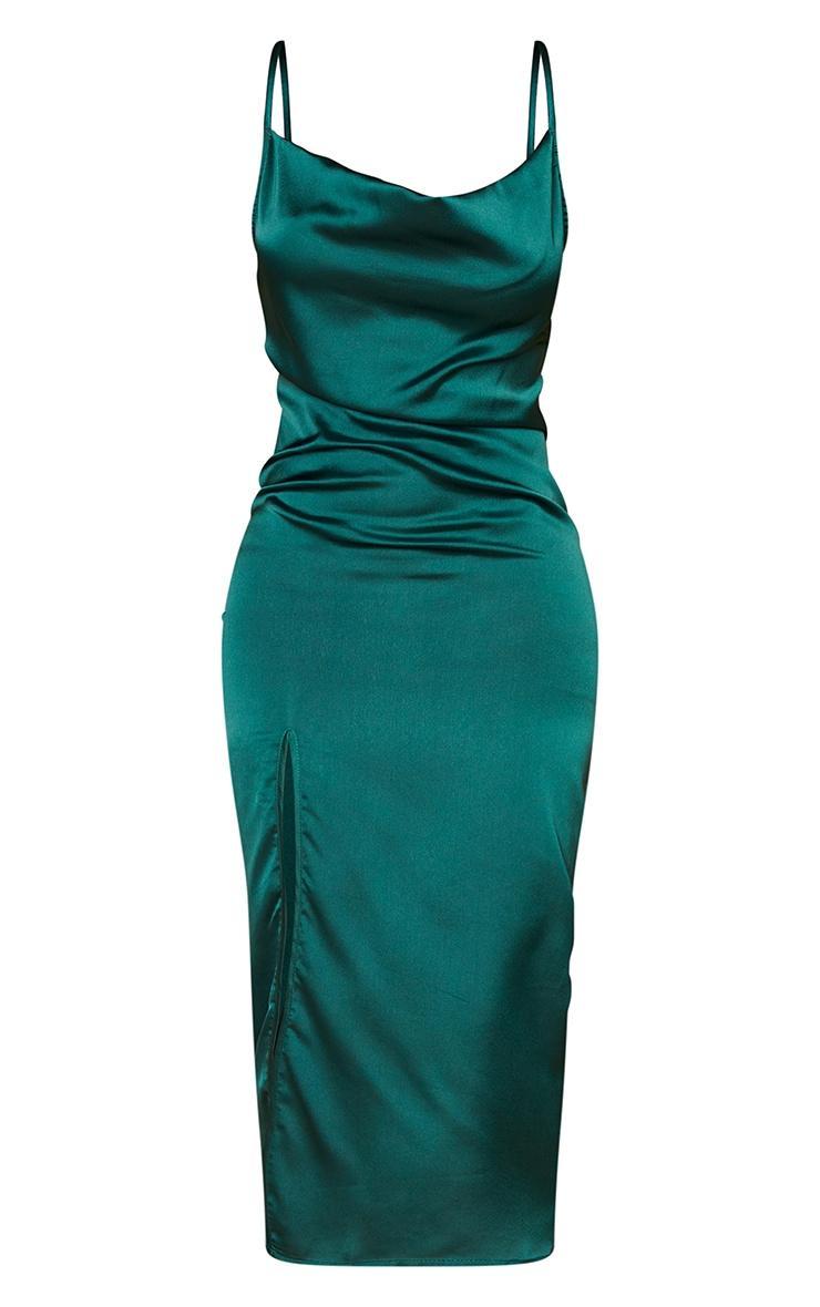 Petite Emerald Green Strappy Satin Cowl Midi Dress Product Image