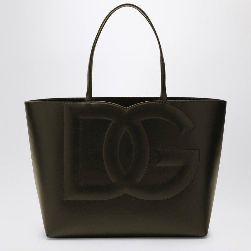 Dolce&gabbana Dg Logo Black Leather Medium Tote Bag Women Product Image