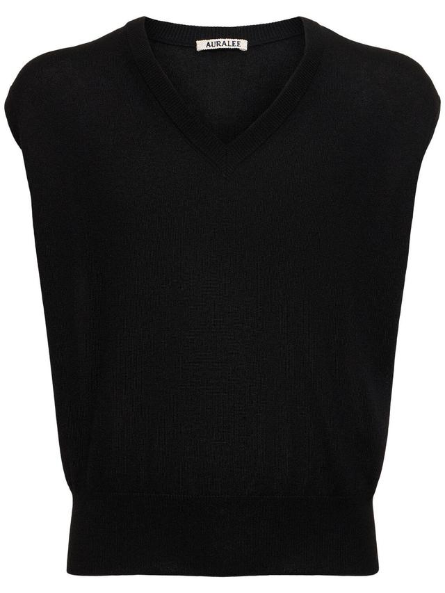 AURALEE Silk & Cashmere Knit V-neck Vest In Black Product Image