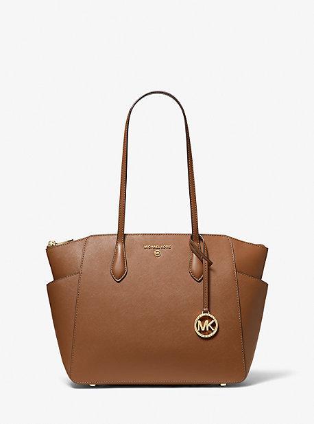 Michael Kors Marilyn Medium Saffiano Leather Top Zip Logo Charm Tote Bag Product Image