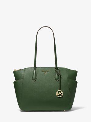 Michael Kors Marilyn Medium Saffiano Leather Top Zip Logo Charm Tote Bag Product Image