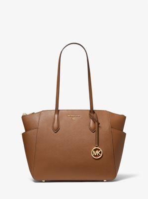 Michael Kors Marilyn Medium Saffiano Leather Top Zip Logo Charm Tote Bag Product Image