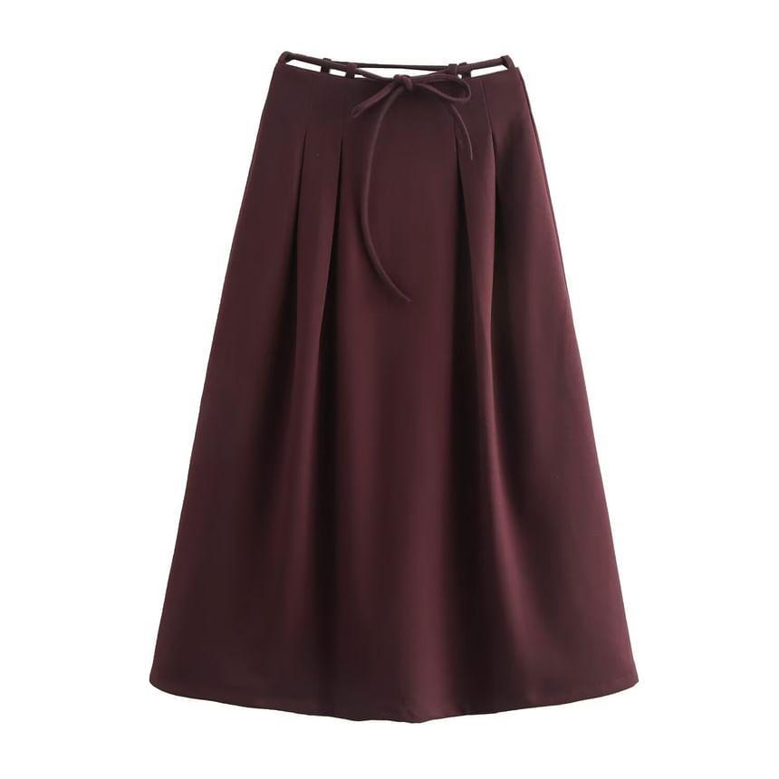 Drawstring Waist Plain Midi A-Line Skirt product image