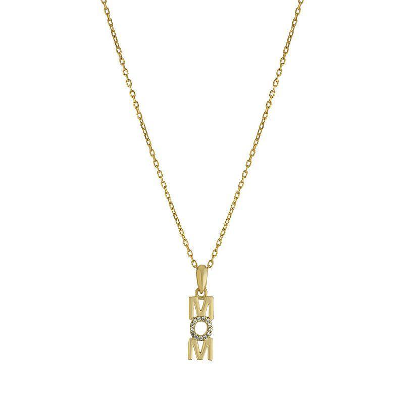 Main and Sterling 14k Gold Over Silver Cubic Zirconia MOM Pendant Necklace, Womens Gold Tone Product Image