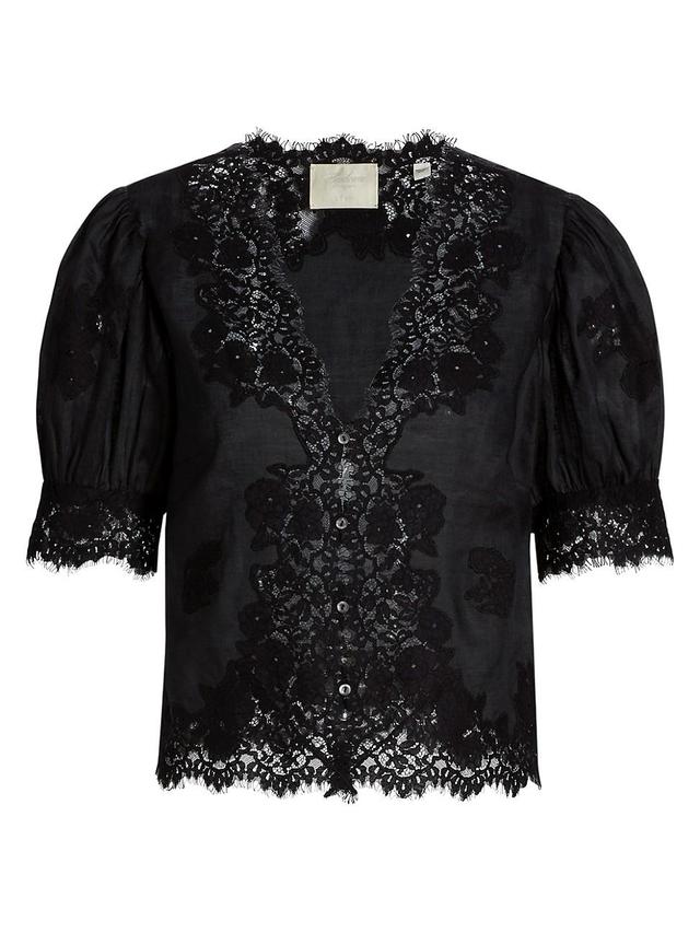 Womens Idella Lace-Trim Puff-Sleeve Top Product Image