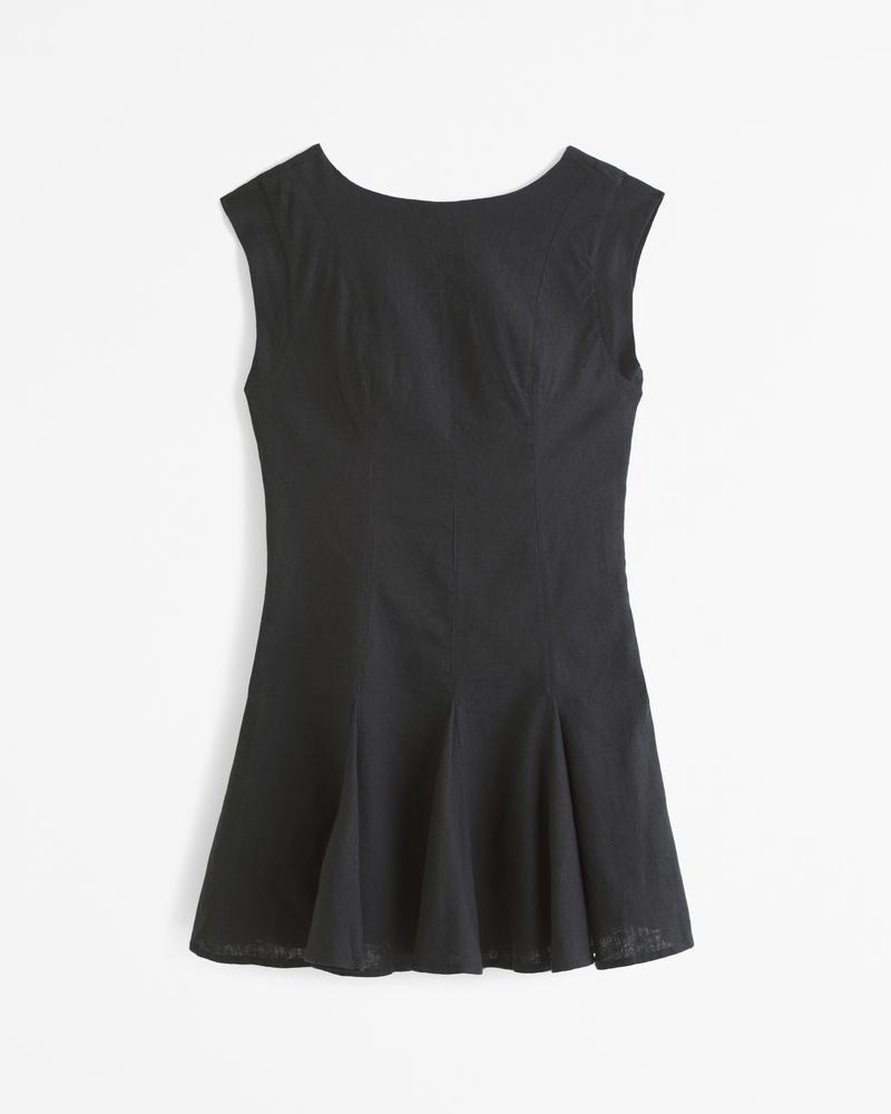 Linen-Blend Godet Mini Dress Product Image