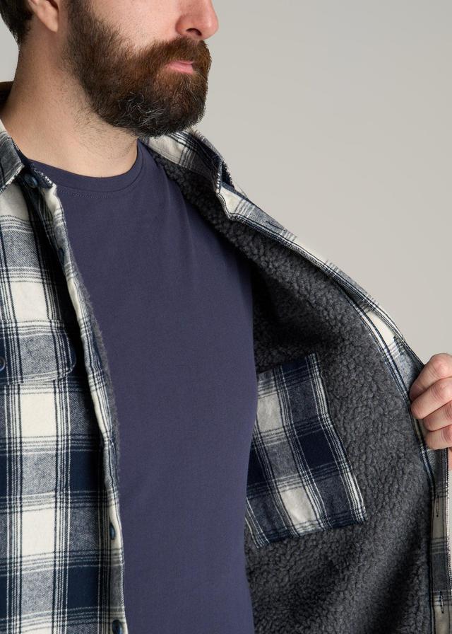 LJ&S Men's Tall Sherpa Lined Shirt Jacket in Midnight Navy & Ecru Plaid Male Product Image