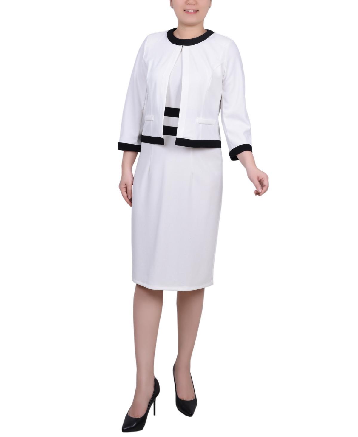 Ny Collection Womens Elbow Sleeve Colorblocked Dress, 2 Piece Set - White Product Image