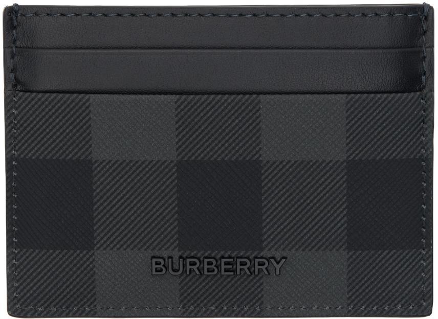 BURBERRY Black Check Card Holder In Charcoal Product Image