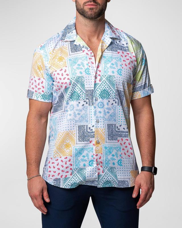 Maceoo Galileo Scarf White Short Sleeve Contemporary Fit Button-Up Shirt Product Image