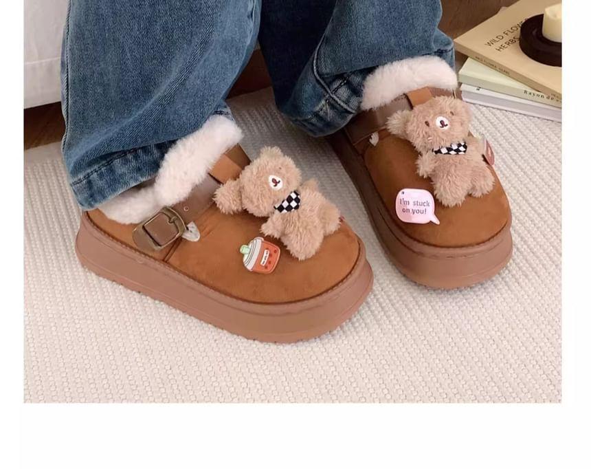 Bear Fleece-Lined Buckled Slippers Product Image