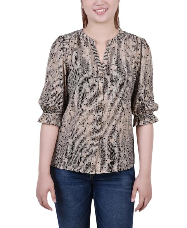 Petite Elbow Sleeve Y-Neck Blouse Product Image