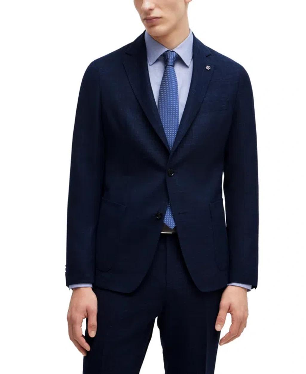 Boss By  Men's Melange Slim-fit Blazer In Dark Blue Product Image