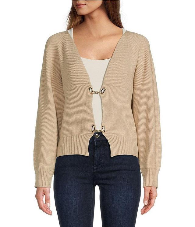 Sugarlips Ribbed Knit V-Neck Long Sleeve Front Hook Cardigan Product Image