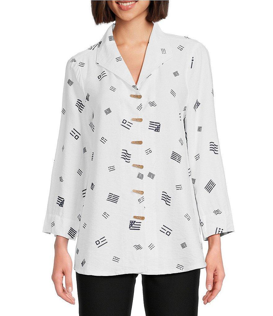 Ali Miles Printed Woven Collar Neck Button Front 3/4 Sleeve Tunic Product Image