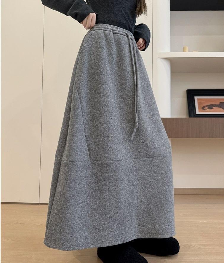 Drawstring Waist Plain Maxi A-Line Skirt product image