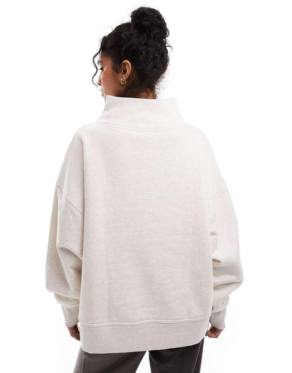 ASOS DESIGN heavyweight high neck sweatshirt in oatmeal heather Product Image