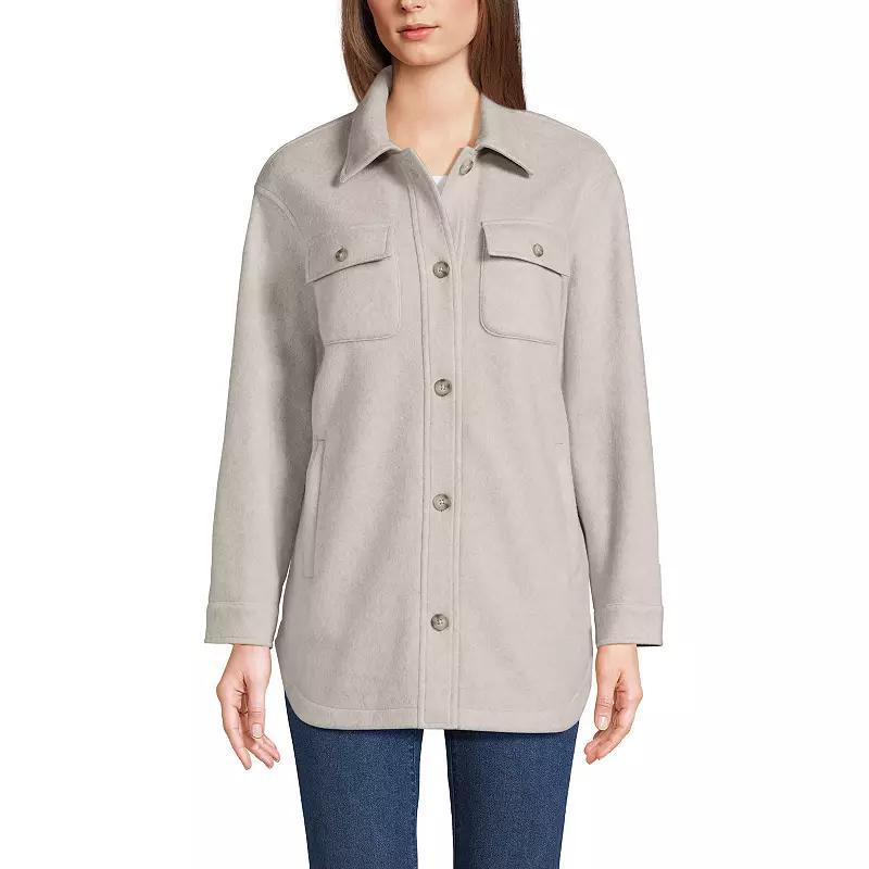 Womens Lands End Fleece Luxe Button-Up Shacket Warm Stone Grey Product Image