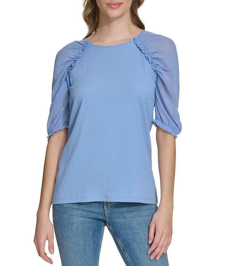 Calvin Klein Crew Neck Ruched Short Sleeve Blouse Product Image