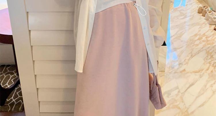 Maternity Drawstring Waist Plain Maxi A-Line Skirt Product Image