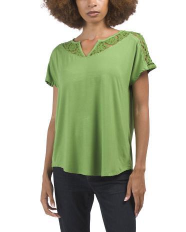 Short Sleeve Crochet Detail Top for Women | Spandex/Cotton/Viscose Product Image