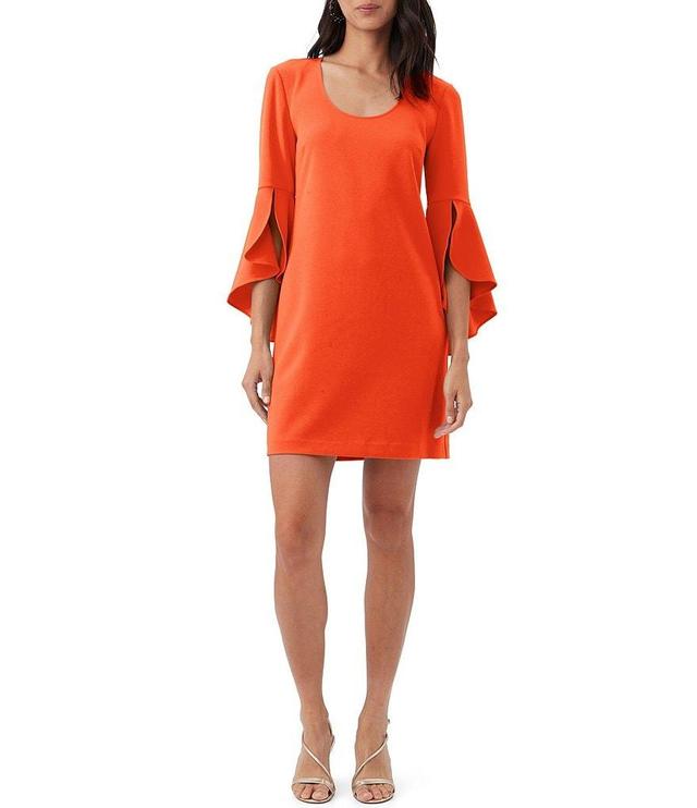 Trina Turk Barbette Stretch Scoop Neck 3/4 Ruffled Cape Sleeve Sheath Dress Product Image