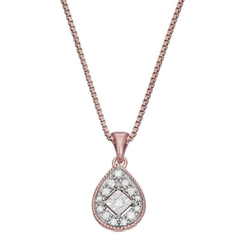 HDI Rose Gold Tone Silver 1/10 Carat T.W. Diamond Tear Drop Pendant, Womens Pink Tone Product Image