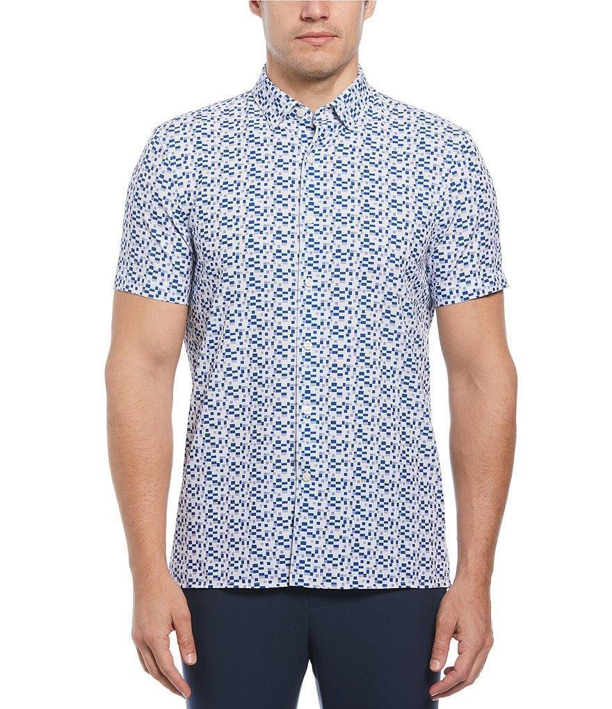 Perry Ellis Geo Block Print Short Sleeve Woven Shirt Product Image