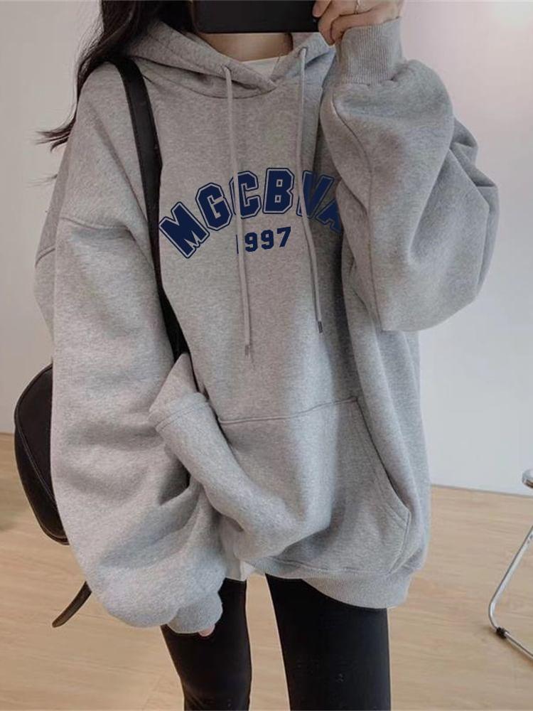 Lettering Loose Fit Hoodie Product Image