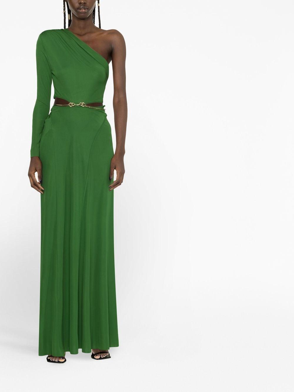 One-shoulder Cut-out Gown In Green Product Image