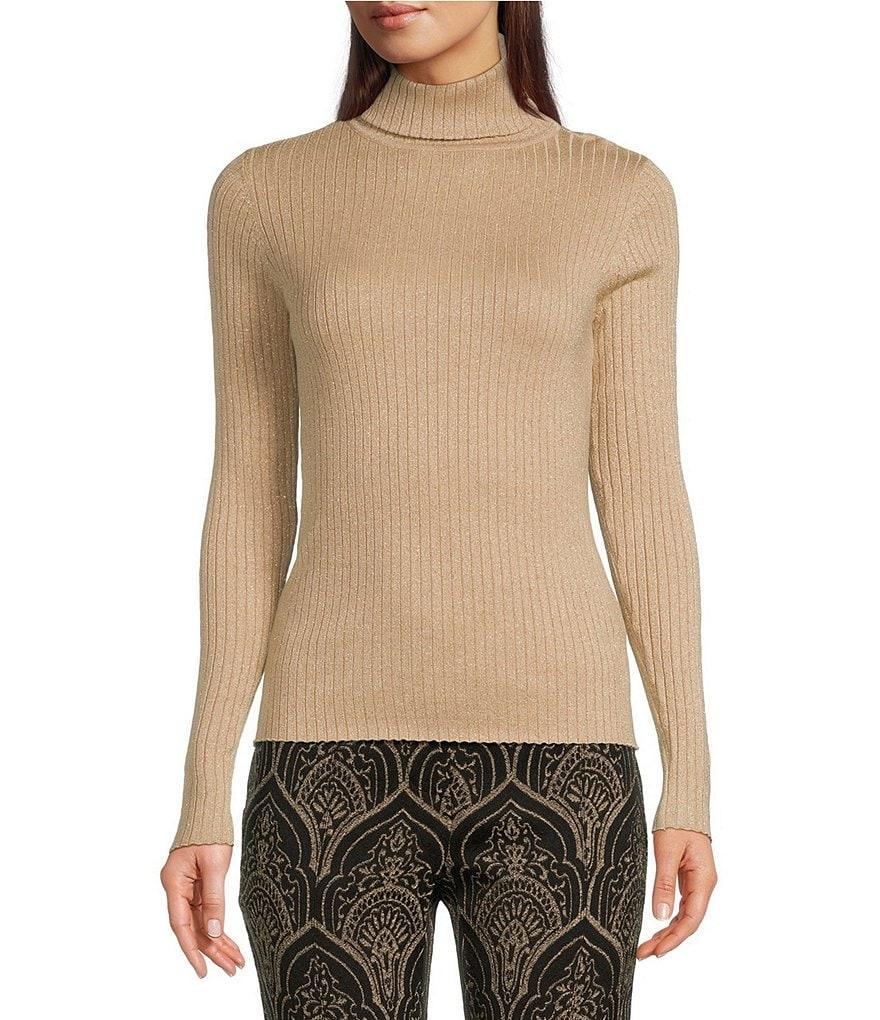 J.McLaughlin Arlette Cotton Blend Metallic Ribbed Knit Long Sleeve Turtleneck Sweater product image