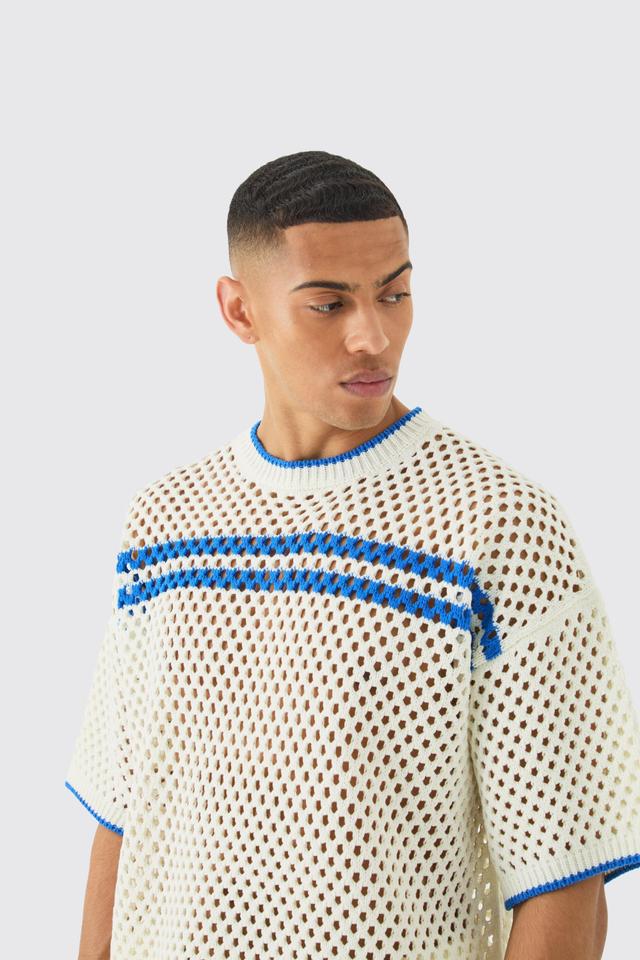 Oversized Open Stitch Tipped Knitted T-shirt | boohooMAN USA Product Image