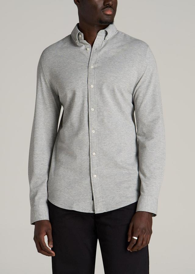 Stretch Knit Oxford Button Shirt for Tall Men in Ash Grey Male Product Image