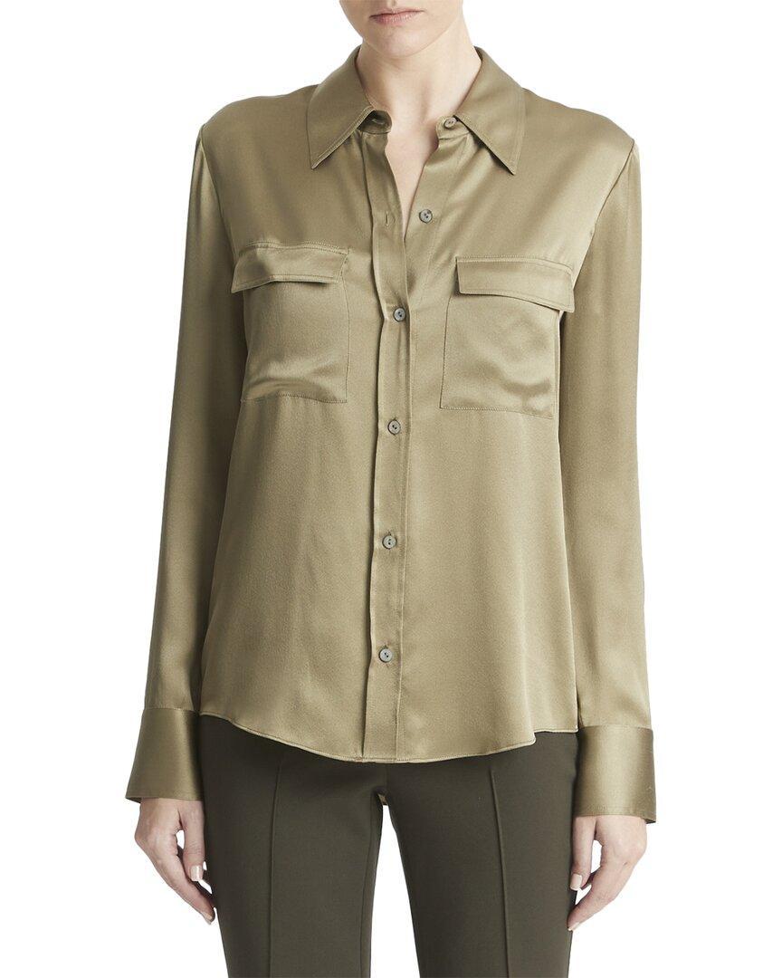 Chest Pocket Silk Blouse In Green Product Image