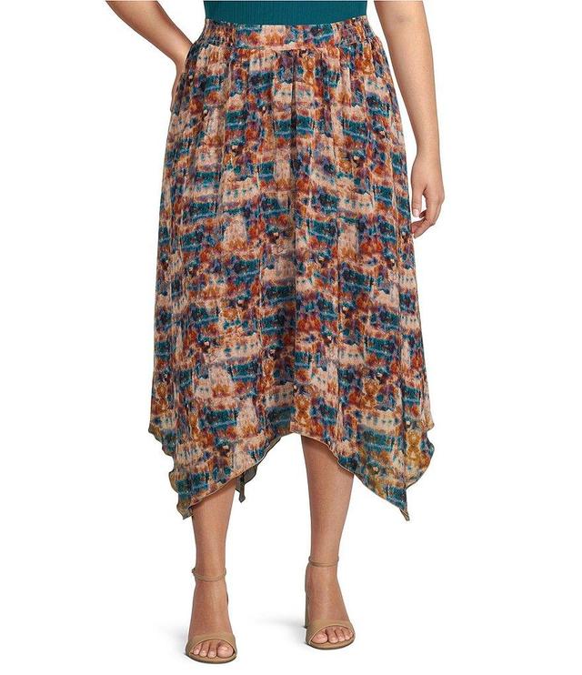 Investments Plus Size Soft Separates Pull-On Handkerchief Hem A-Line Midi Skirt Product Image