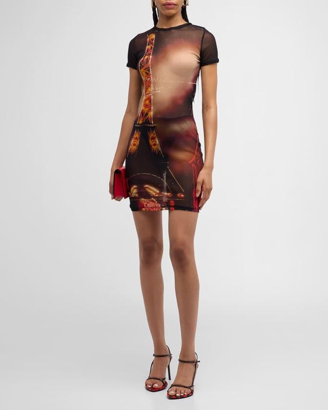 Pigalle-Print Mesh Short-Sleeve Mini Dress Product Image