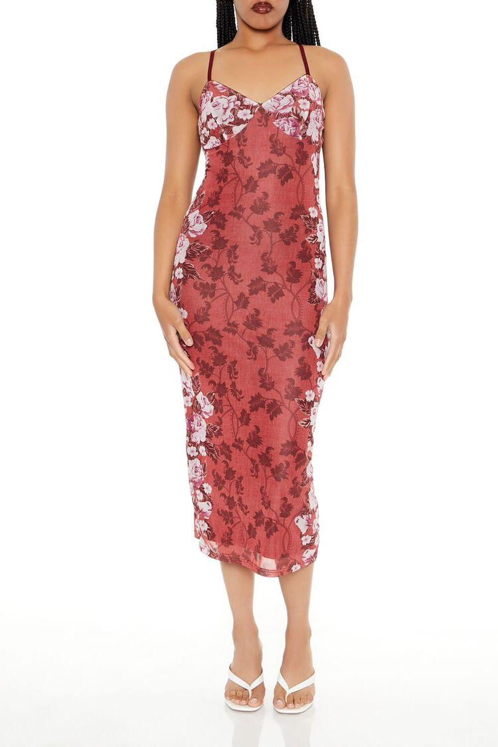 Mesh Floral Print Slip Midi Dress | Forever 21 Product Image