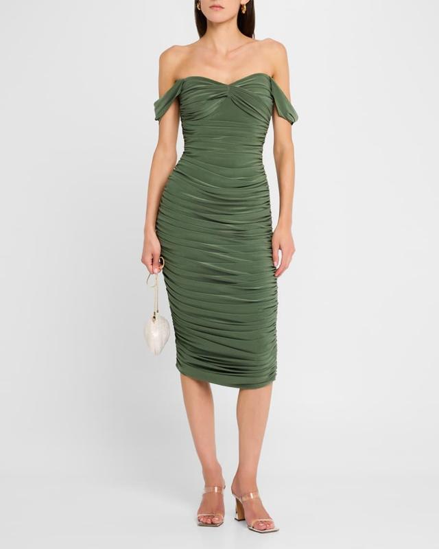 Walter Shirred Midi Dress with Winglet Sleeves Product Image