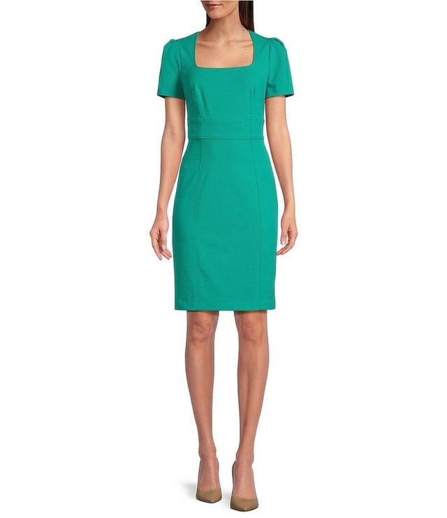 Calvin Klein Short Sleeve Square Neck Scuba Crepe Dress Product Image