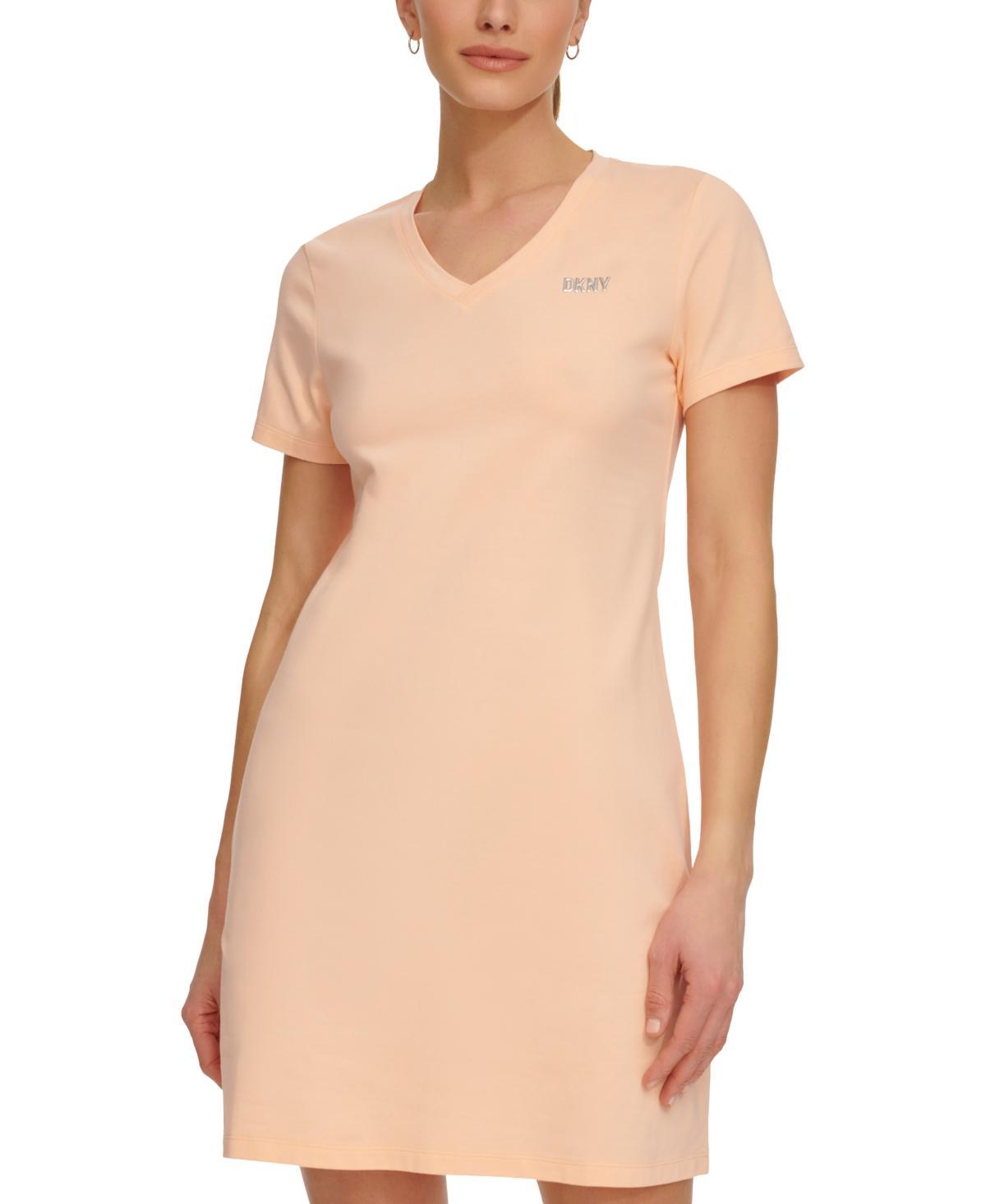 Dkny Sport Womens Metallic-Logo V-Neck Short-Sleeve Dress Product Image