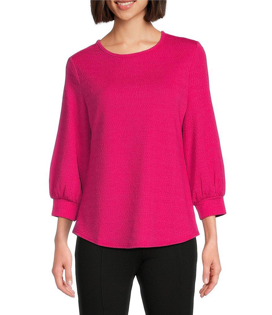 Slim Factor by Investments Crew Neck 3/4 Puff Sleeve Top Product Image