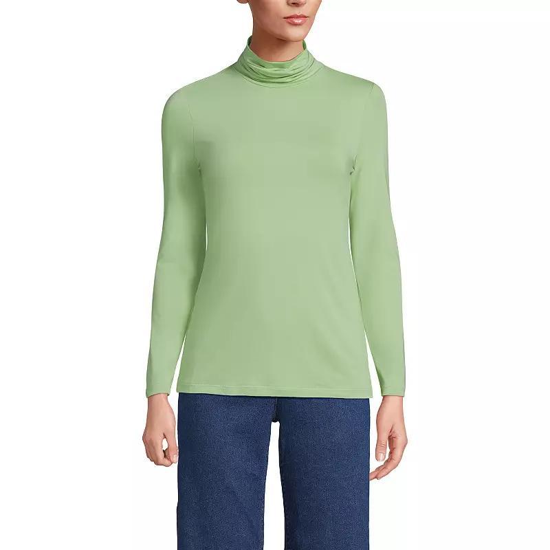 Petite Lands End Lightweight Fitted Long Sleeve Turtleneck, Womens French Pecan Grey Product Image