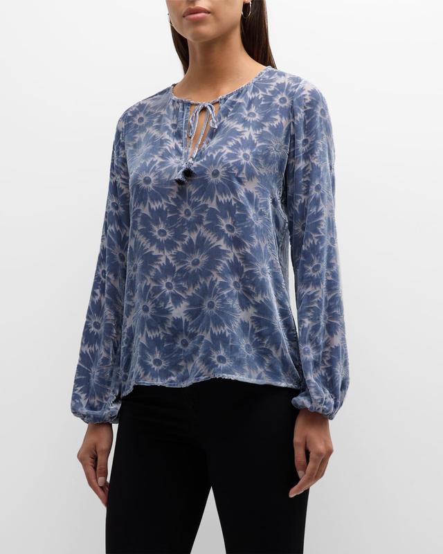 PAIGE Selmah Velvet Flower Tie Neck Top Product Image