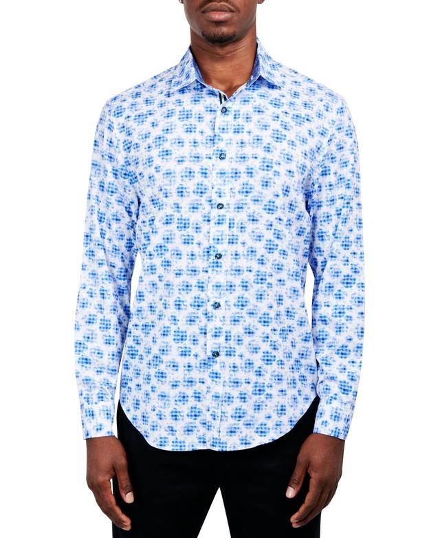 Society of Threads Mens Slim-Fit Performance Stretch Abstract Floral/Gingham Long-Sleeve Button-Down Shirt Product Image