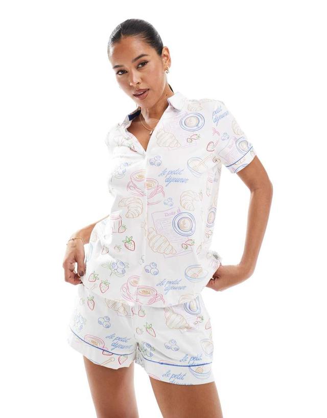 Chelsea Peers poly short sleeve revere pajama set in breakfast table print Product Image