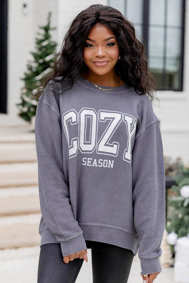 Cozy Season Charcoal Corded Graphic Sweatshirt Product Image