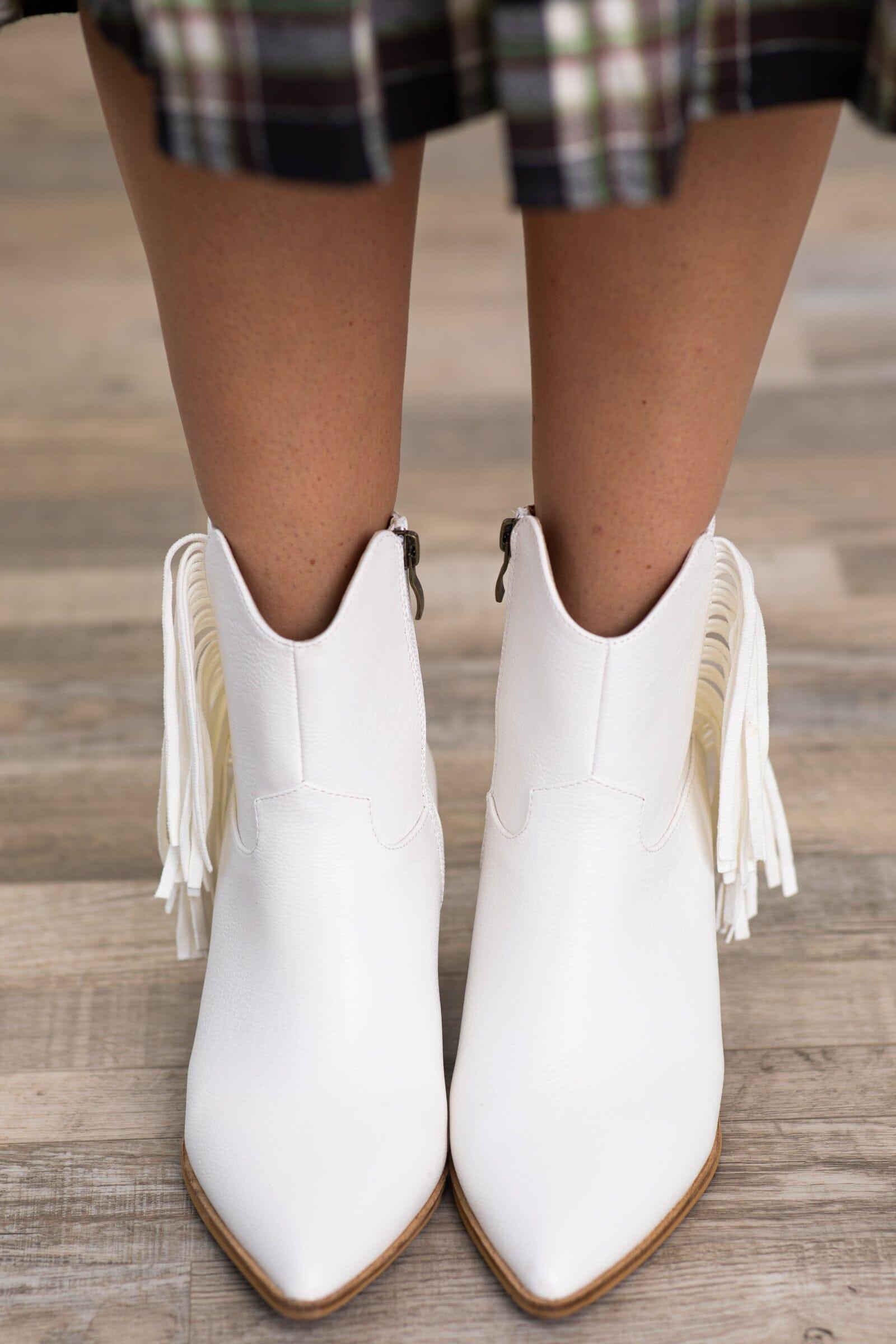 White Bootie With Fringe Detail Product Image