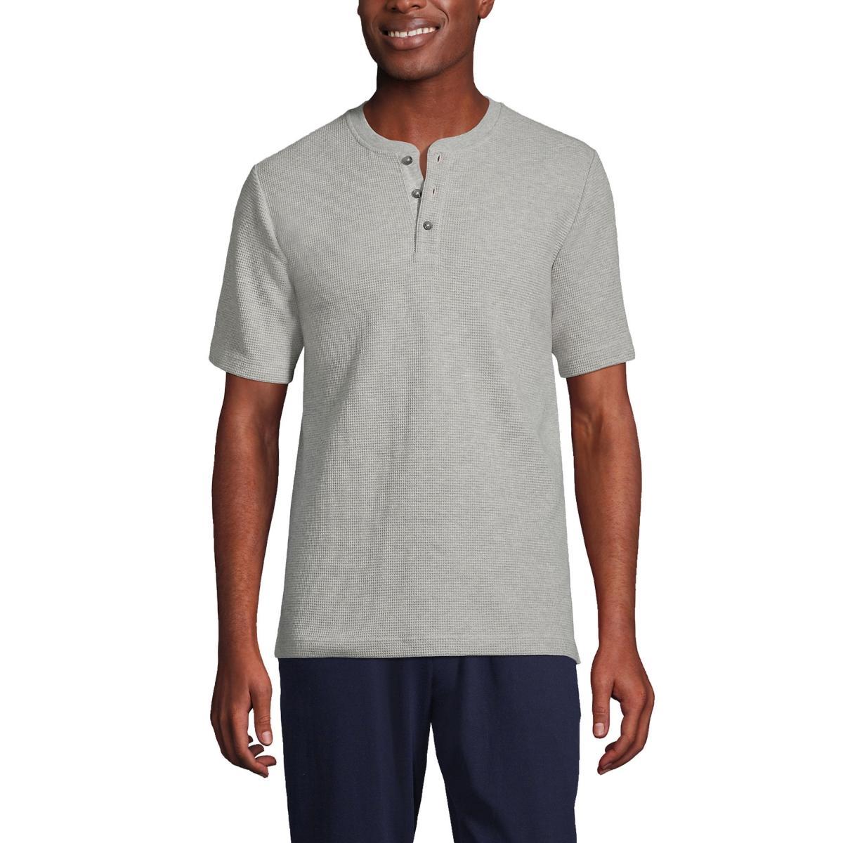 Mens Lands End Waffle Pajama Sleep Henley Gray Grey Product Image