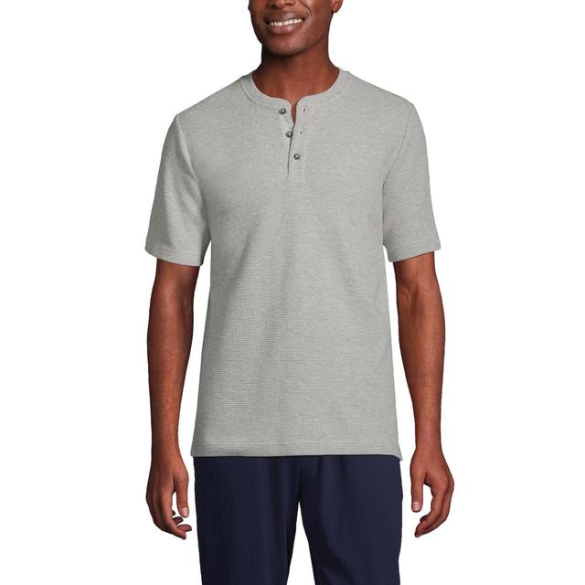 Mens Lands End Waffle Pajama Sleep Henley Deep Blue Product Image