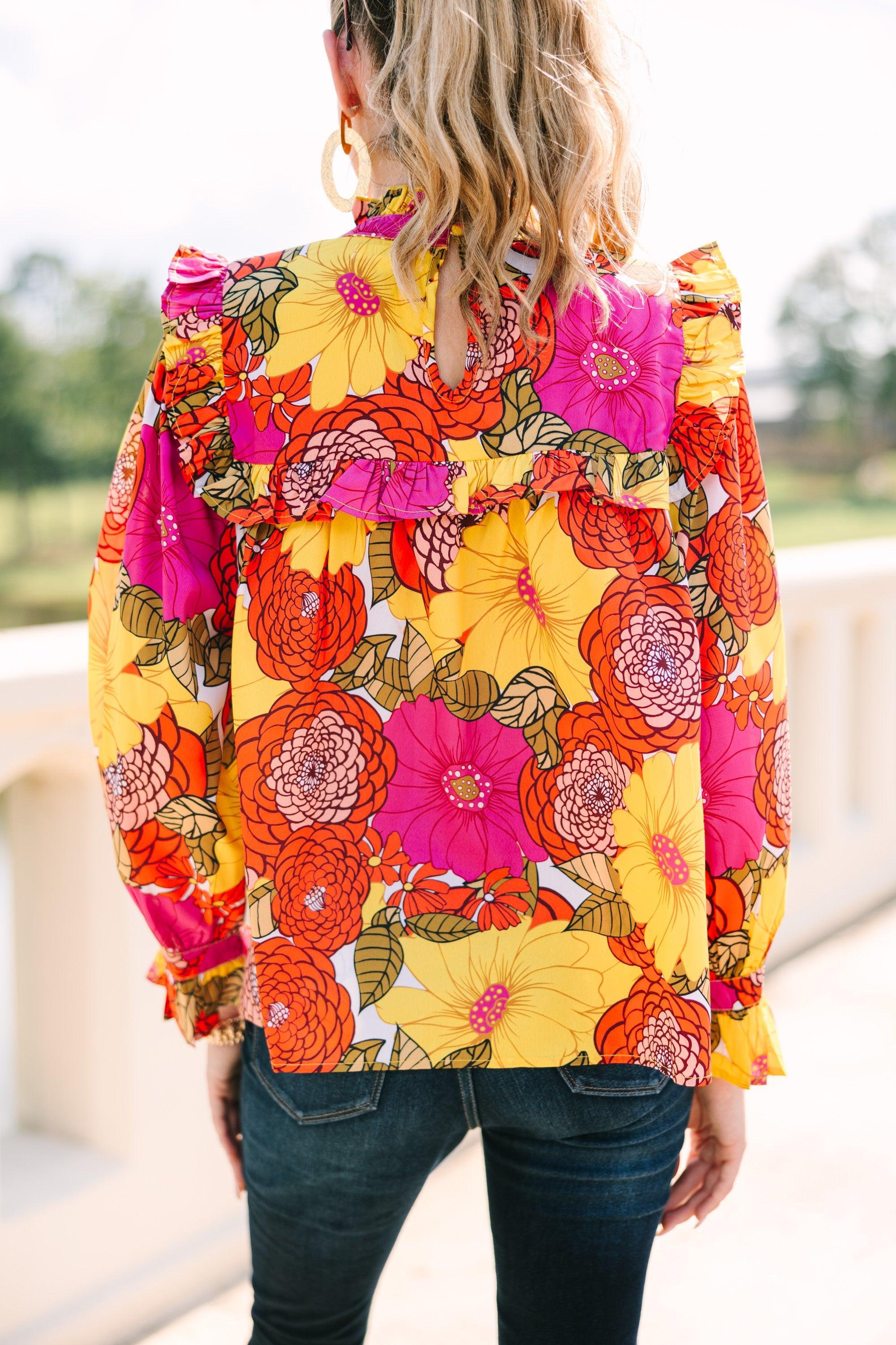 THML: Better Than Ever Yellow Floral Blouse Female Product Image